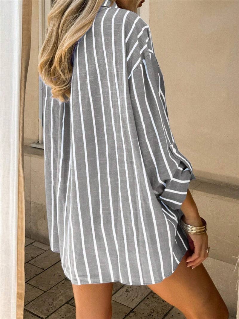 Relaxed Polo Collar Striped Shirt