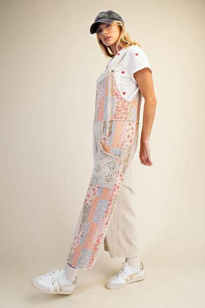 Patchwork Print Washed Terry Jumpsuit