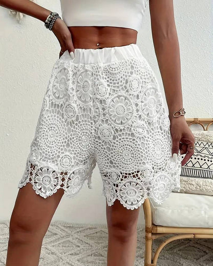 Stylish Lace Solid Straight Shorts