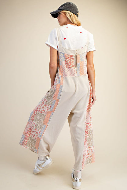 Patchwork Print Washed Terry Jumpsuit