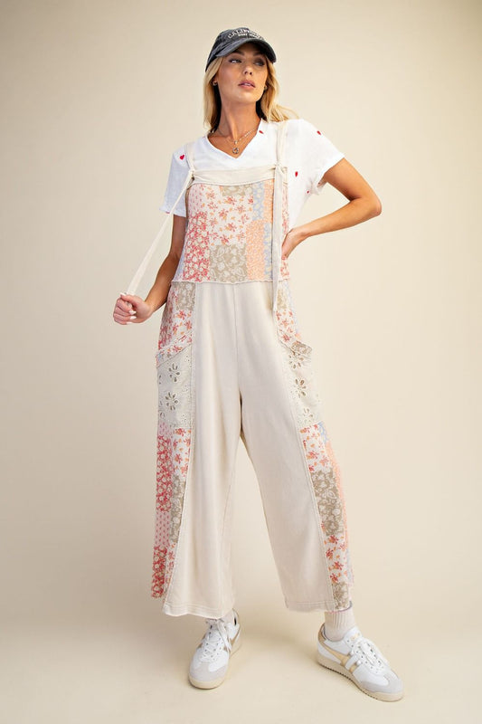 Patchwork Print Washed Terry Jumpsuit