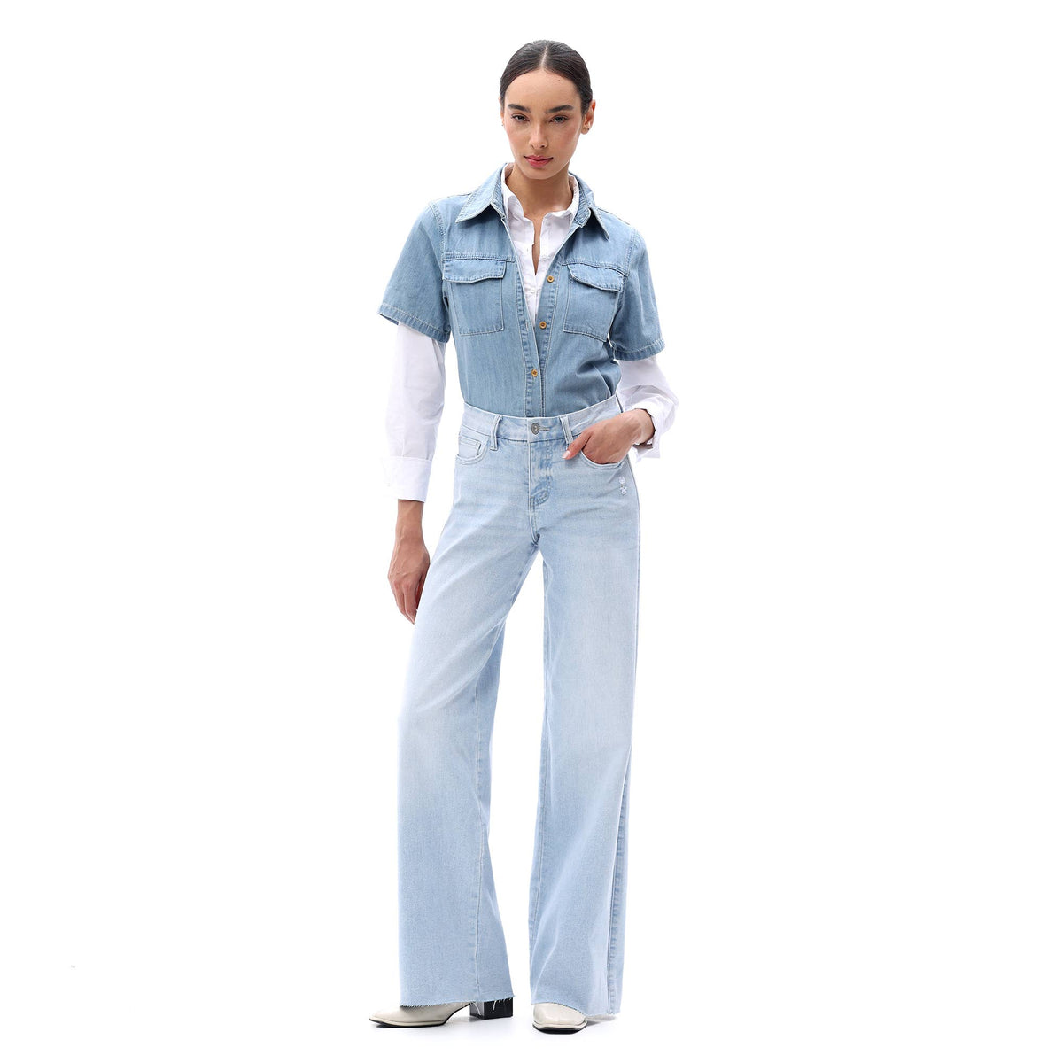 ONESO Mid Rise Wide Leg Jeans Raw Hem Vintage Distressed