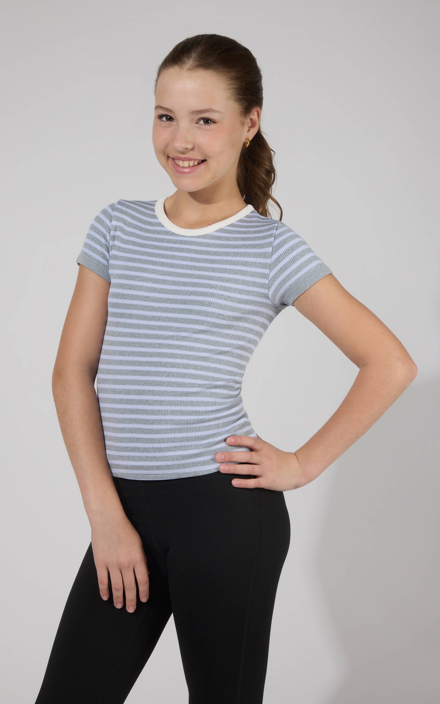 Tween Girls Rib Seamless Stripe Short Sleeve Tee 2 Pack