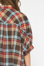 Button Up Plaid Short Sleeve Dolman Flannel