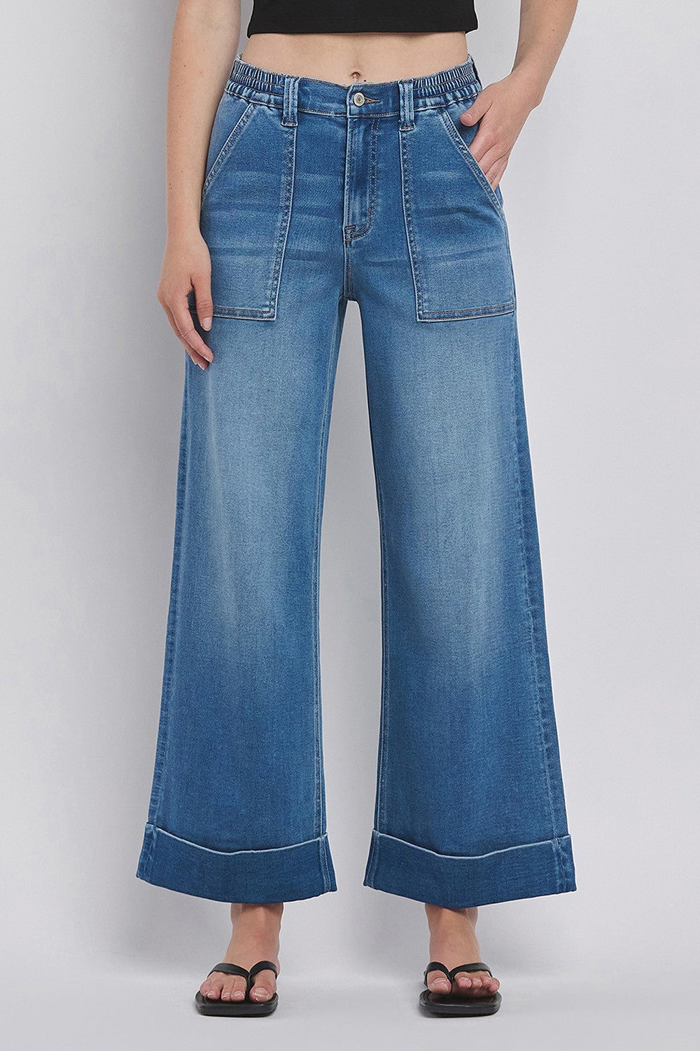 Enviably High Rise Double Cuffed Baggy Wide Jeans