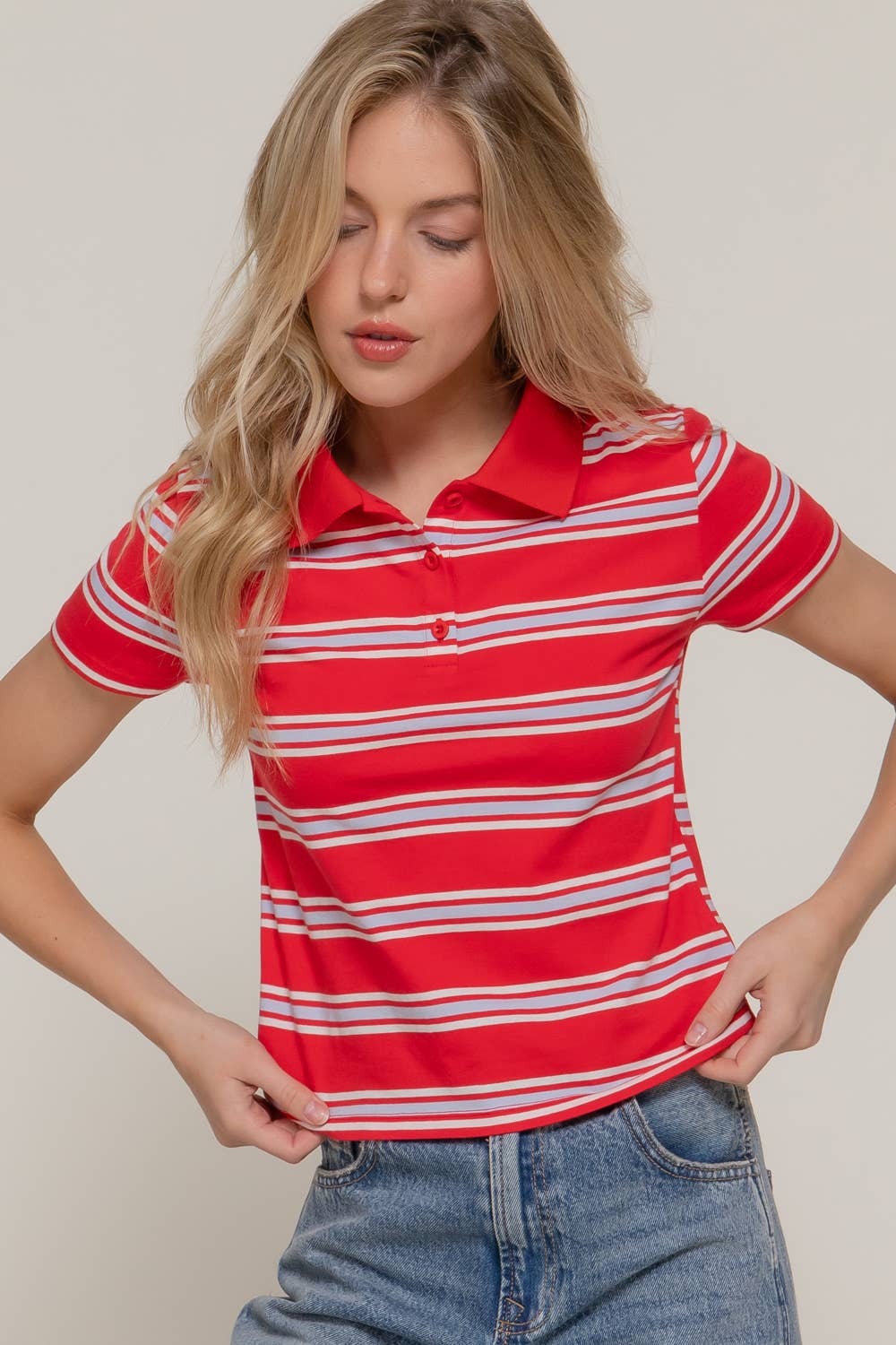 Short Sleeve Multi Striped Polo Top