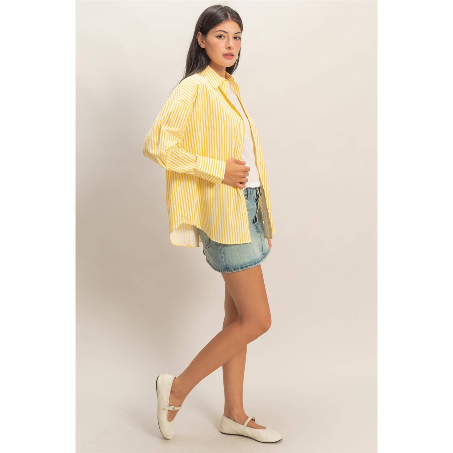 Striped Button-Up Poplin Shirt