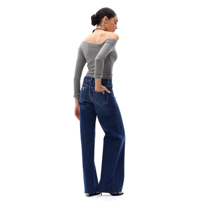 ONESO Mid Rise Wide Leg Jeans Raw Hem Vintage Distressed
