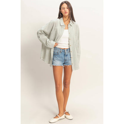 Oversized Striped Button-Up Shirt