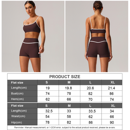Women Color Block Sport Bra Fitness Shorts 2 Pcs Yoga Set