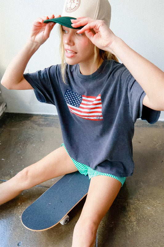 Mineral Washed Flag Graphic Tee