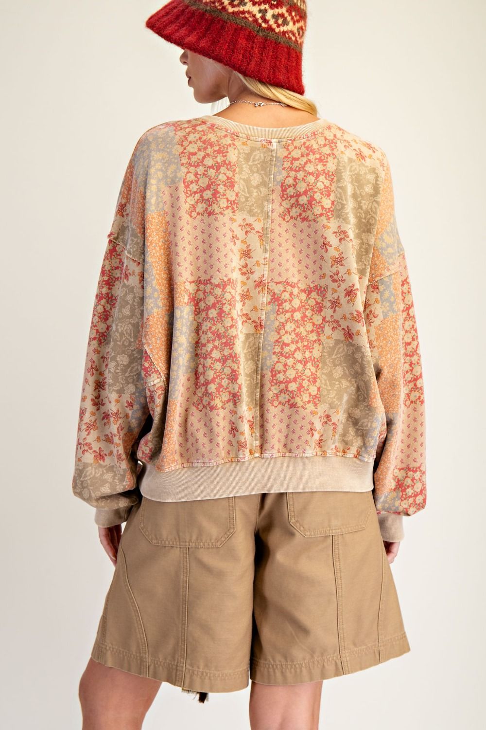 Floral Printed Washed Terry Pullover