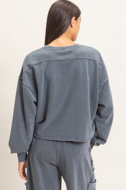 Mineral Wash Raw Hem Cropped Sweatshirt