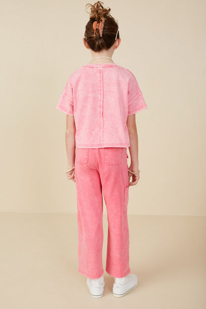 Girls Washed Raw Edge Detail Pocket T Shirt