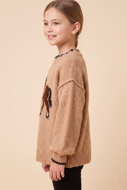 Girls Contrast Detail Horse Knit Sweater