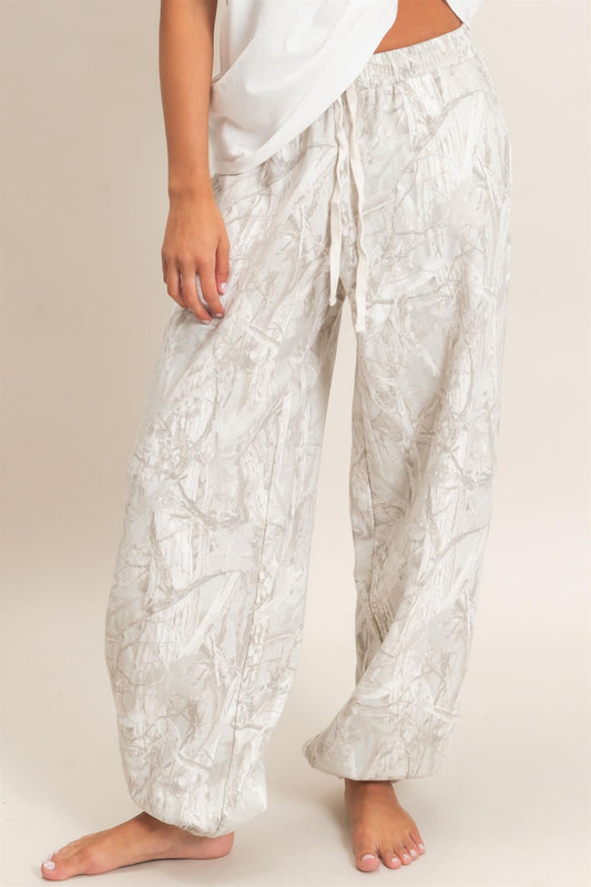 Tree Camouflage Print Boat Neck Jogger Set