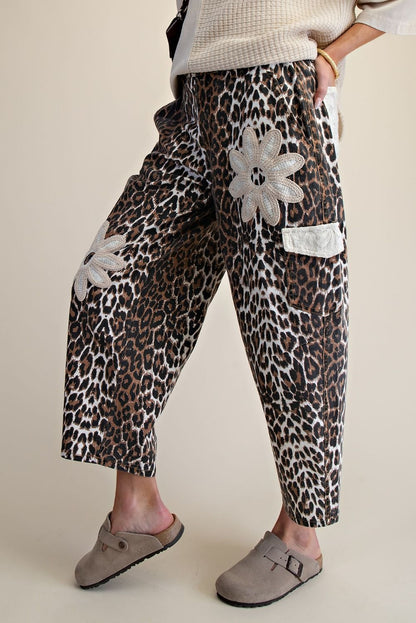Floral Patch Animal Printed Barrel Pants