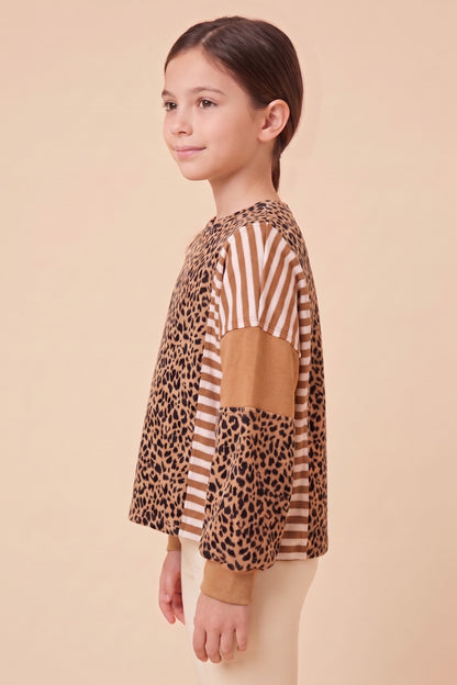 Girls Print Block Leopard Print Sweatshirt