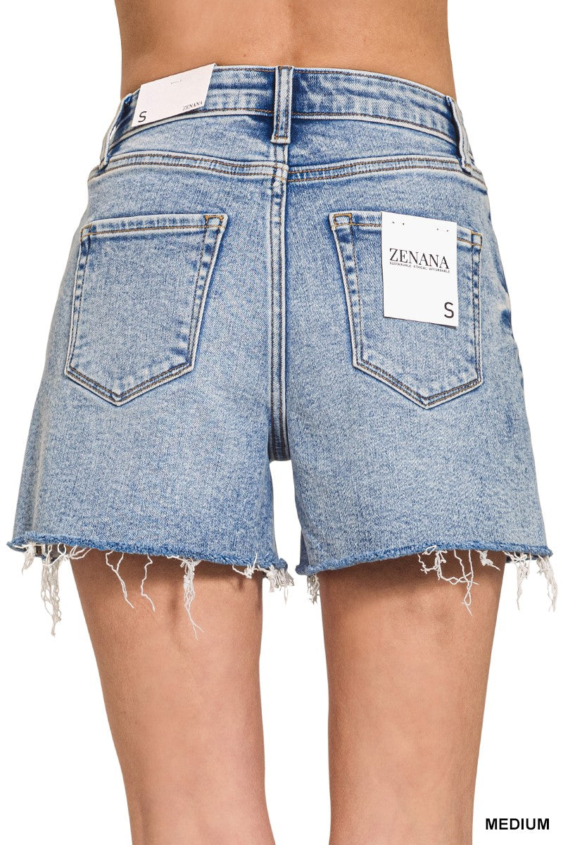 Distressed Hem Denim Shorts