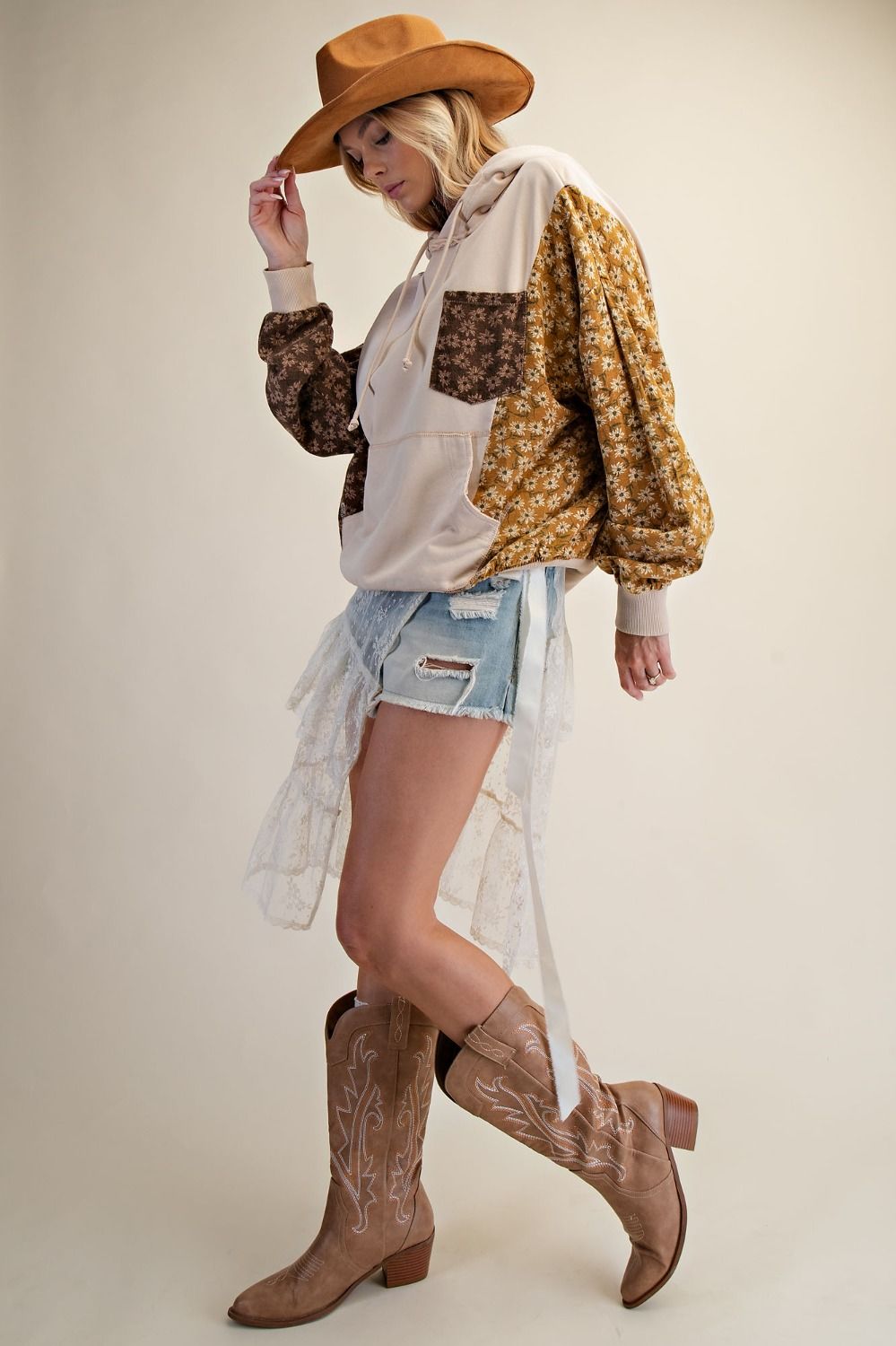 Print Mix Washed Terry Hooded Pullover