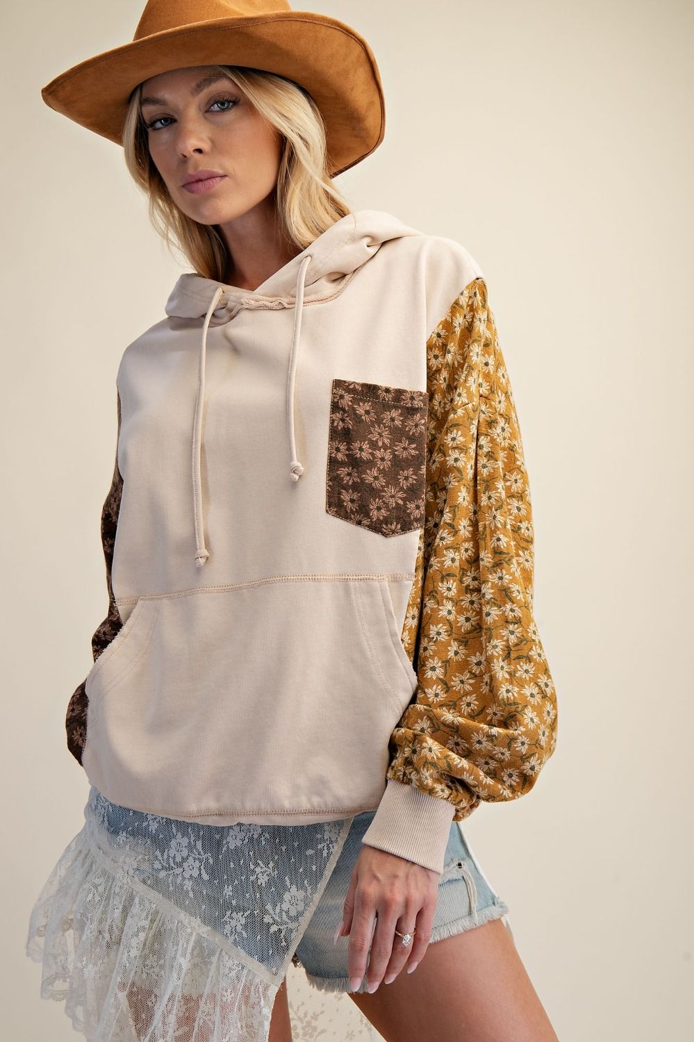 Print Mix Washed Terry Hooded Pullover