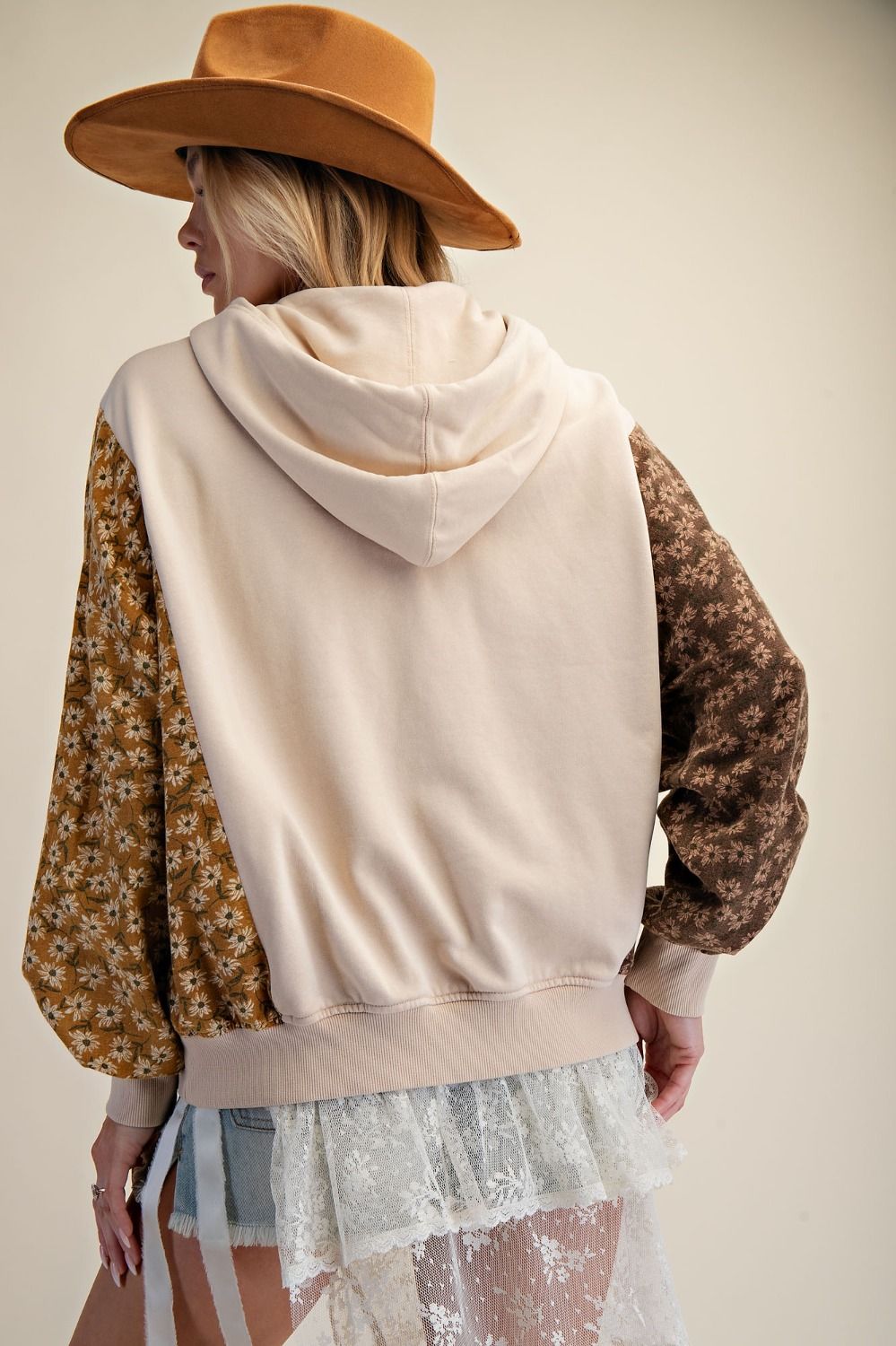 Print Mix Washed Terry Hooded Pullover