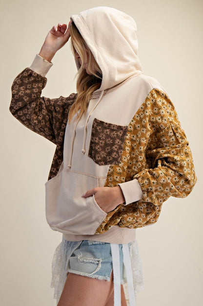 Print Mix Washed Terry Hooded Pullover