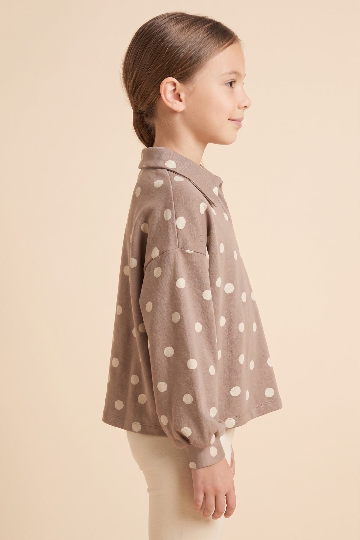 Girls Polka Dot Knit Long Sleeve Collared Shirt
