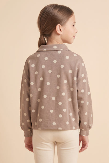 Girls Polka Dot Knit Long Sleeve Collared Shirt