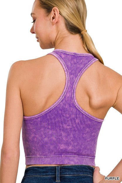 Stone Washed Ribbed Seamless Bra Padded Top