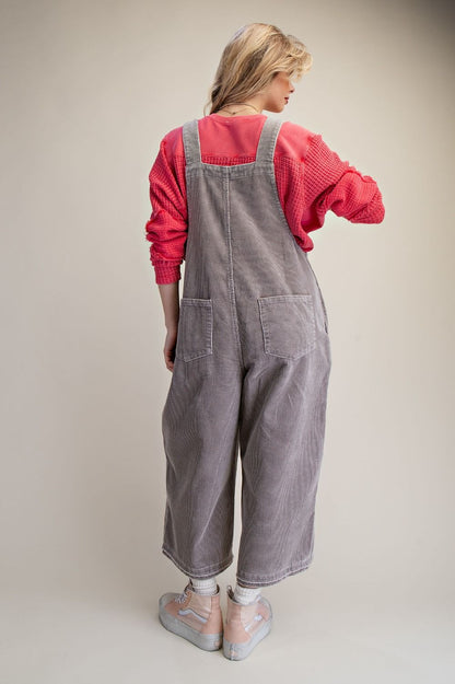 Flower Patch Washed Corduroy Denim Overalls