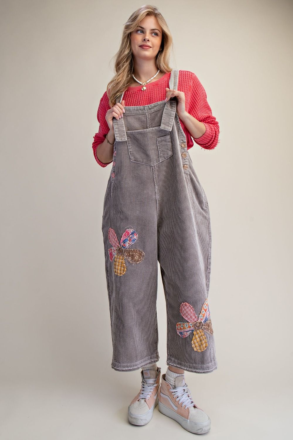Flower Patch Washed Corduroy Denim Overalls