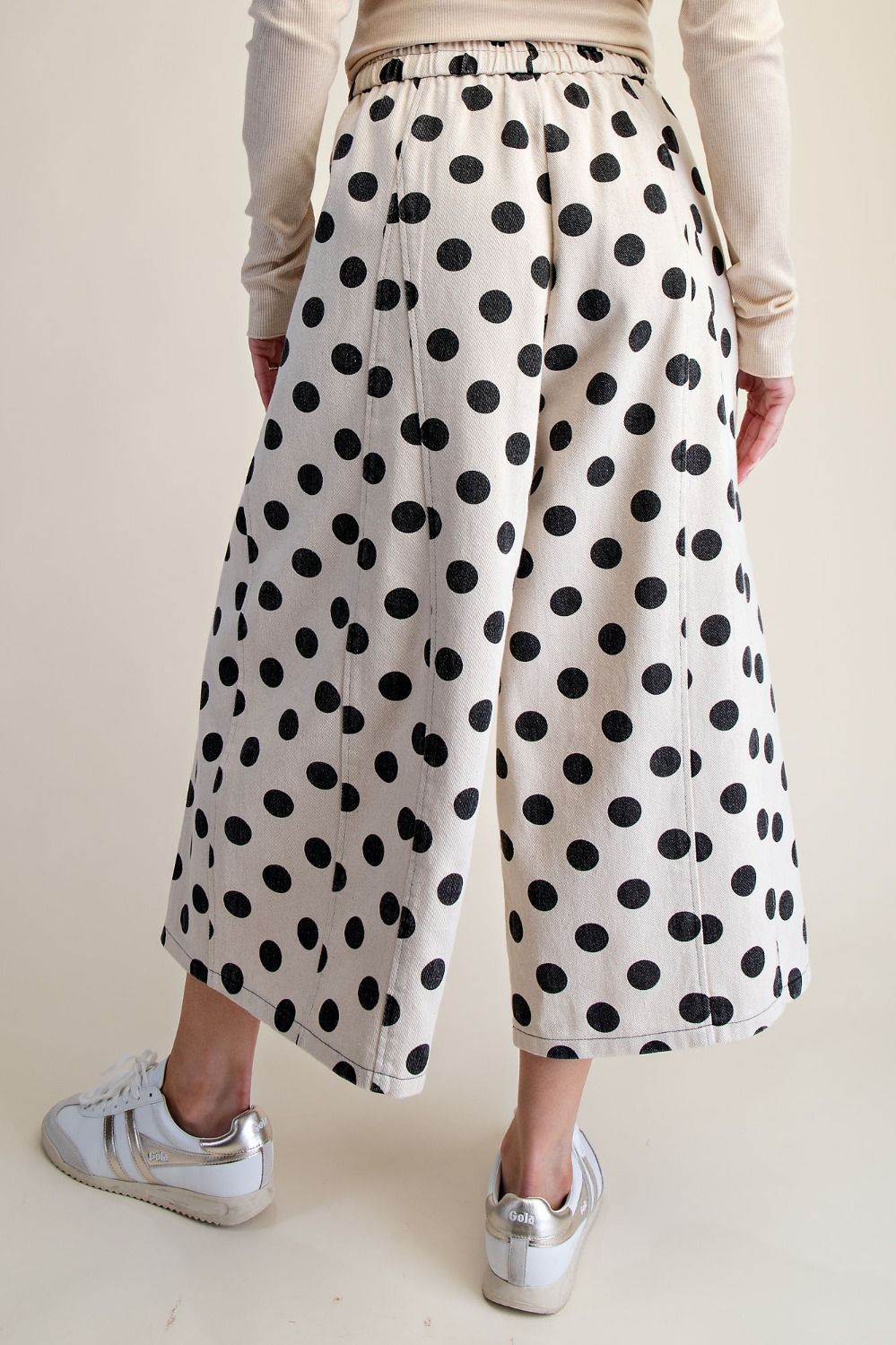 Dots Print Washed Wide Leg Pants