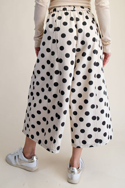 Dots Print Washed Wide Leg Pants
