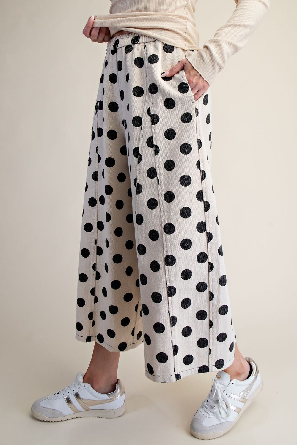 Dots Print Washed Wide Leg Pants