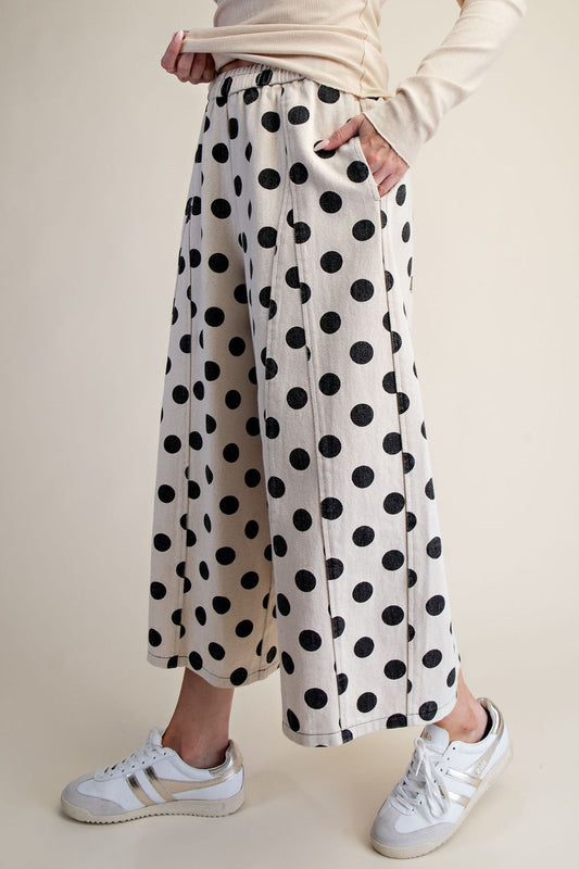 Dots Print Washed Wide Leg Pants