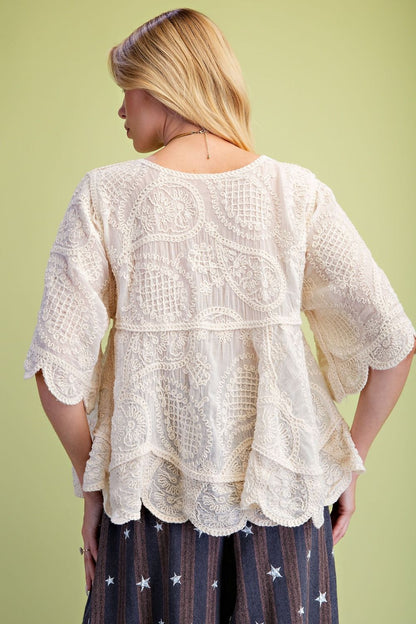 Half Sleeve Embroidery Babydoll Tunic