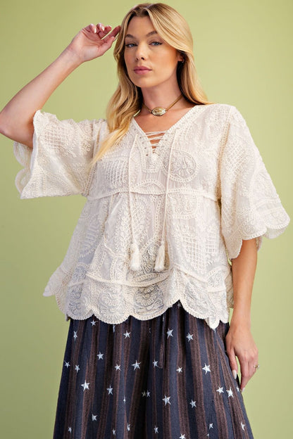 Half Sleeve Embroidery Babydoll Tunic