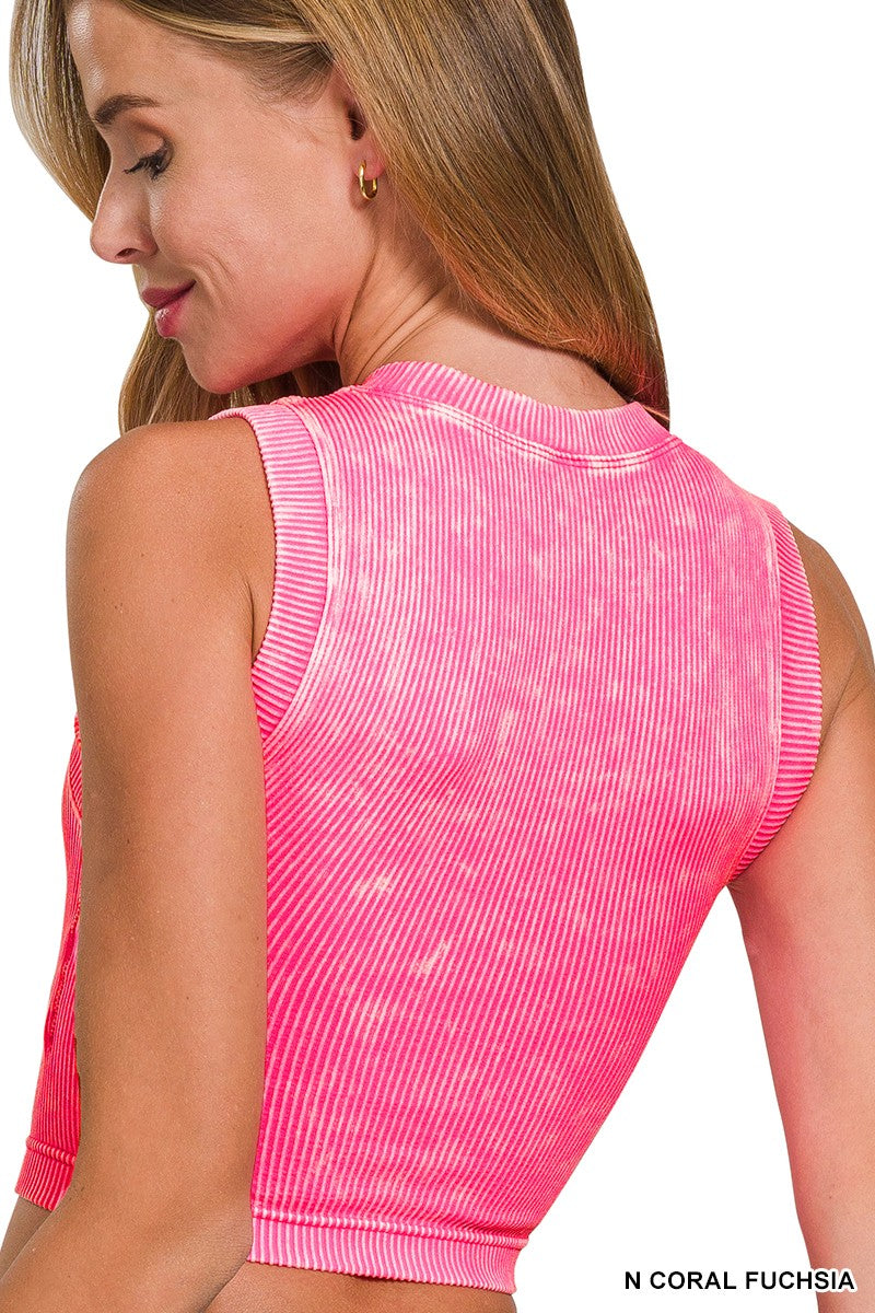 Stone Washed Ribbed Seamless Crop Top W Bra Pad