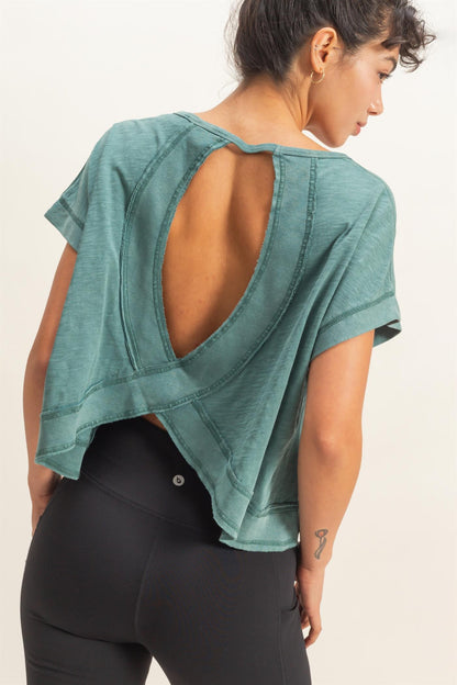 Acid Washed Cross Detail Open Back Top