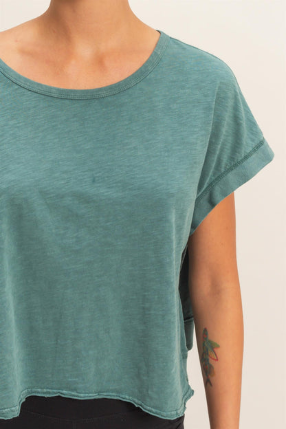 Acid Washed Cross Detail Open Back Top