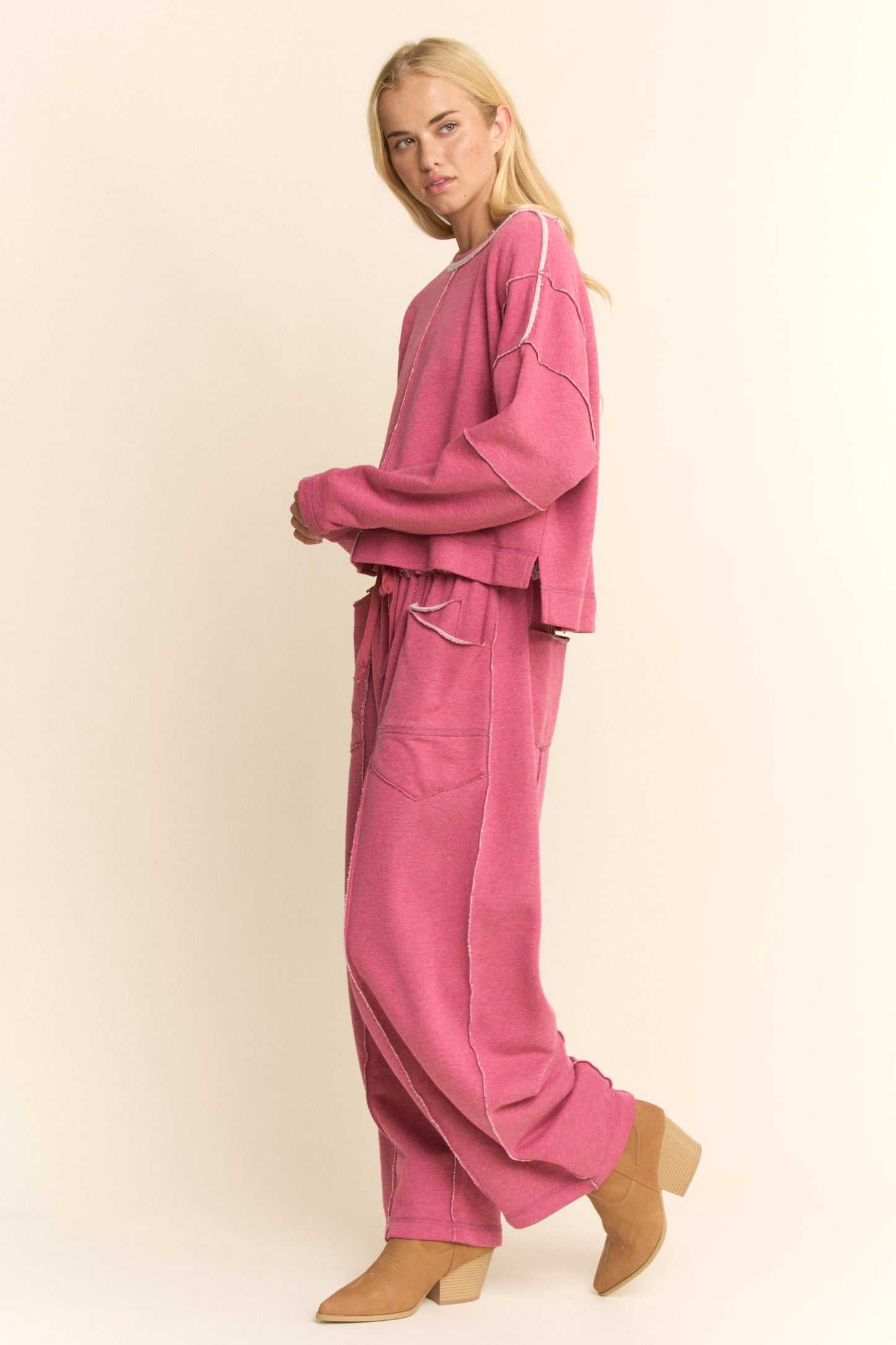 LS Mineral Washed Top Elastic Waist Pant Set