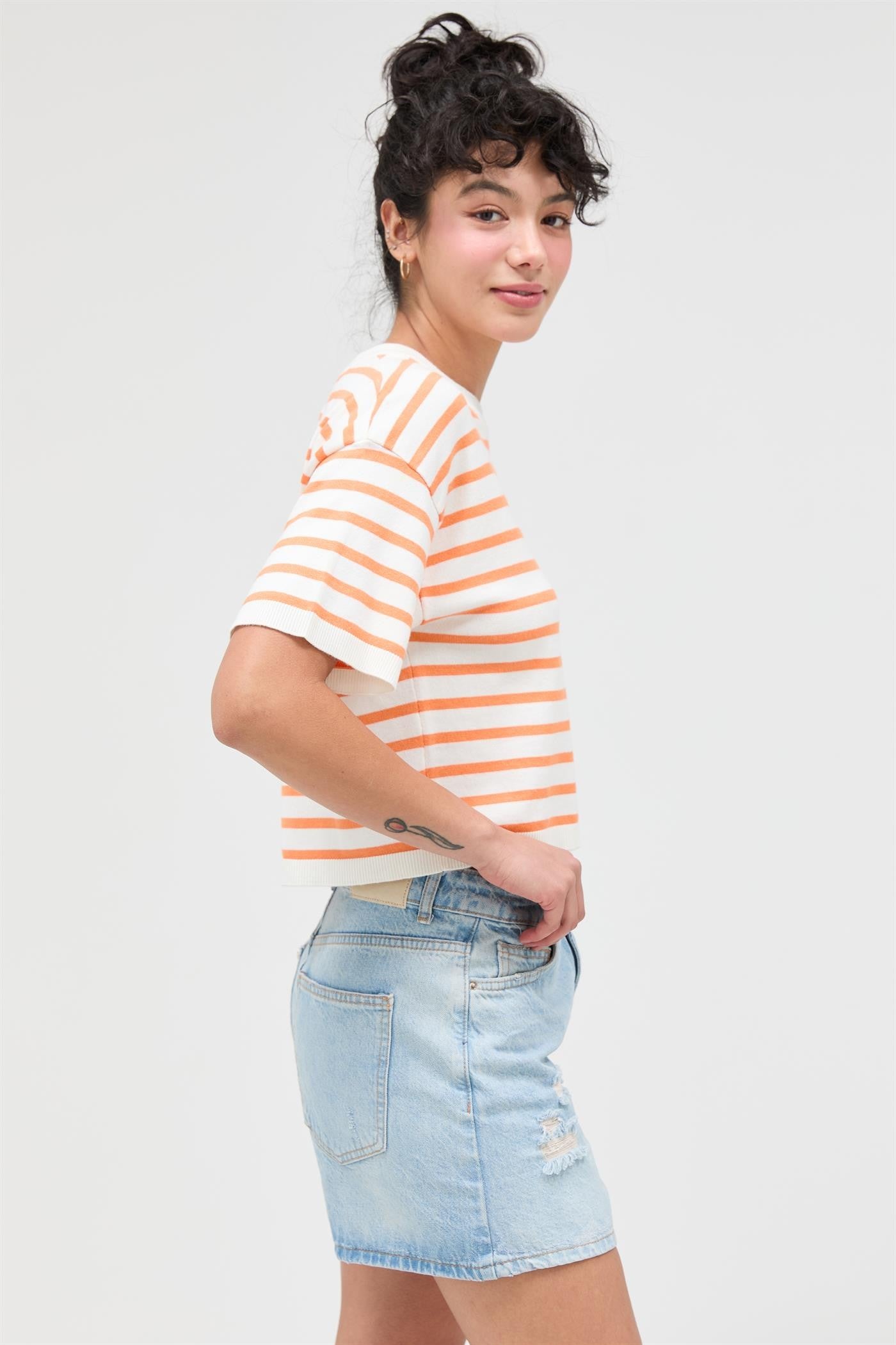 Round Neck Striped Crop Top