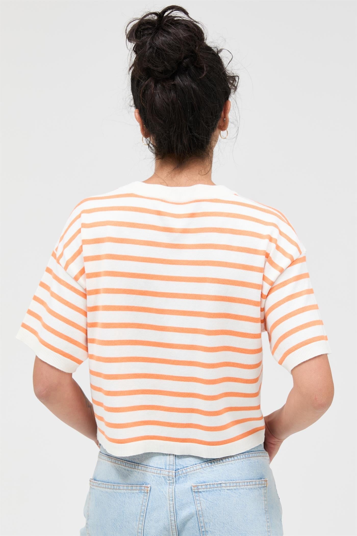 Round Neck Striped Crop Top