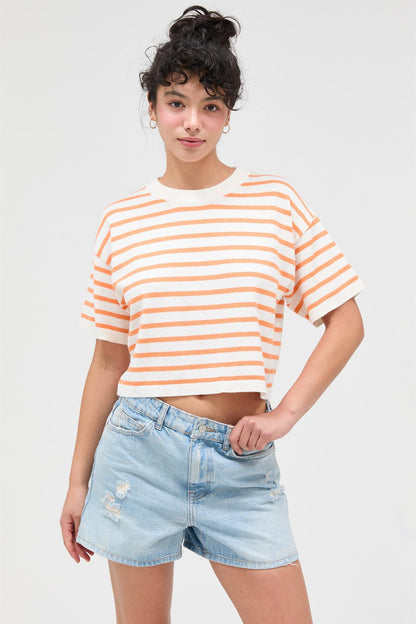 Round Neck Striped Crop Top