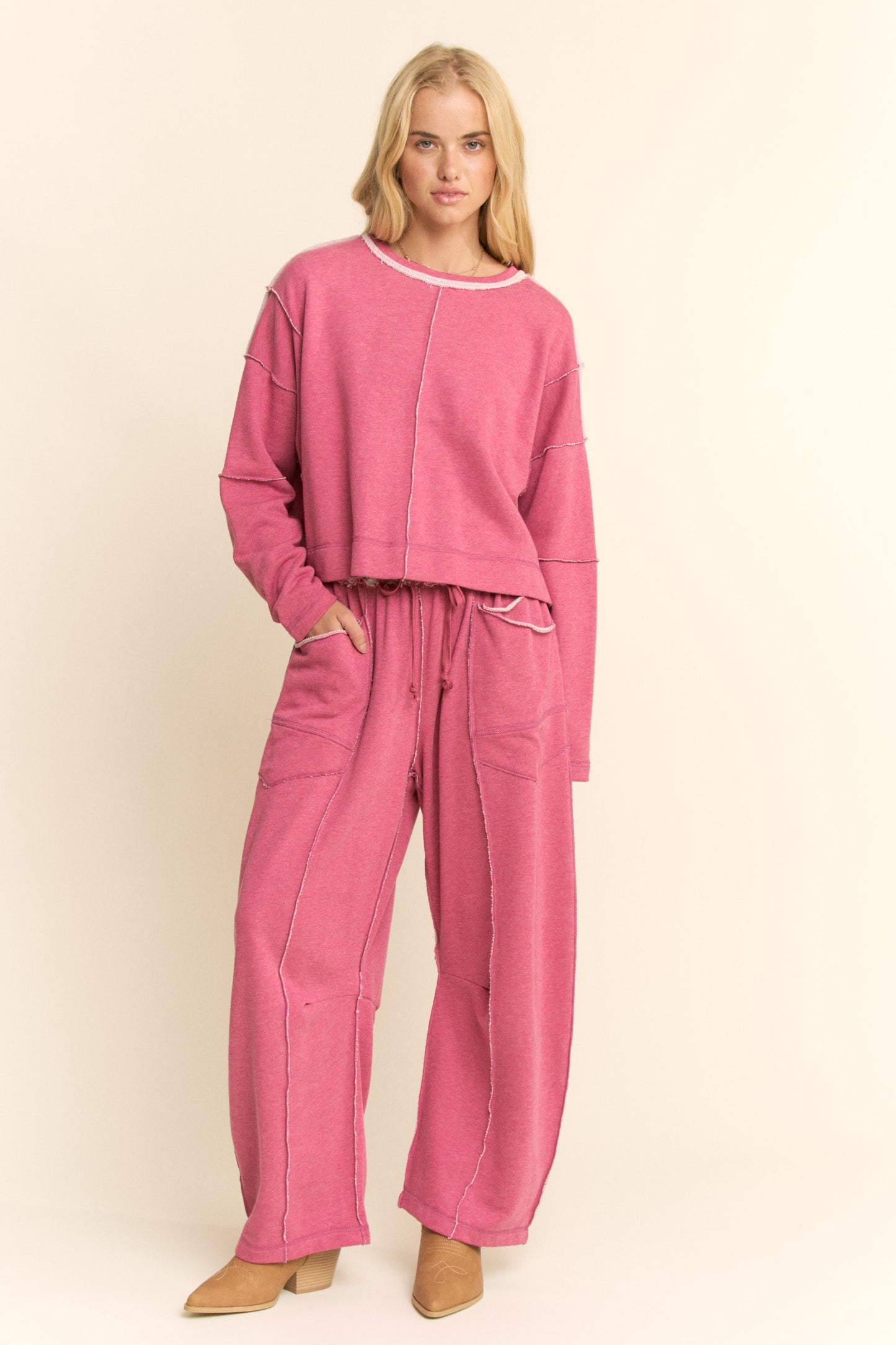 LS Mineral Washed Top Elastic Waist Pant Set