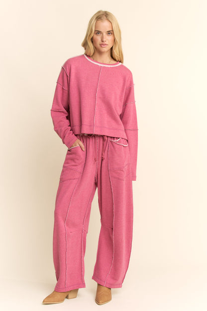 LS Mineral Washed Top Elastic Waist Pant Set