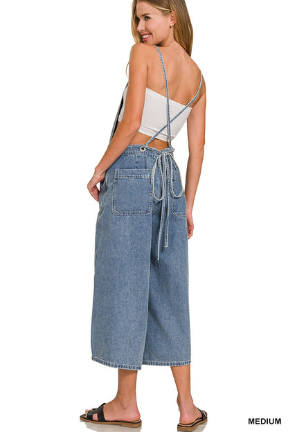 Denim Medium Washed Wide Leg Overalls