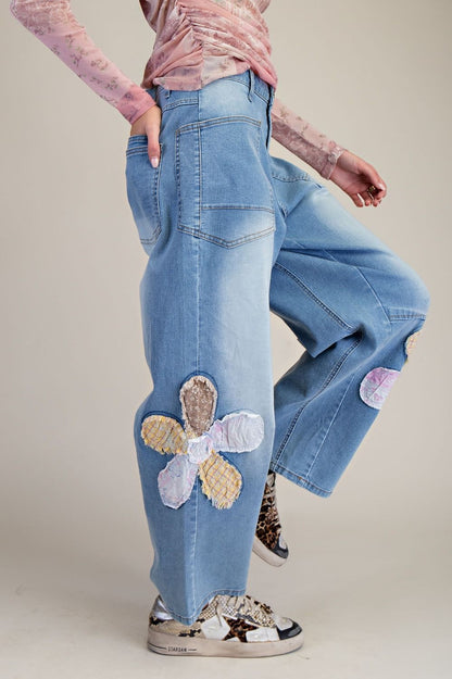 Flower Patches Washed Barrel Pants