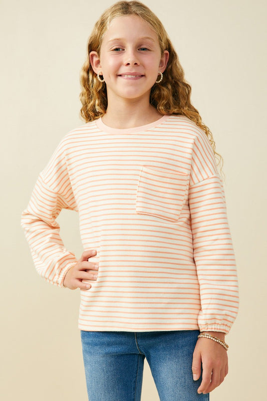 Girls Soft Stripe Knit Contrast Long Sleeve Tee